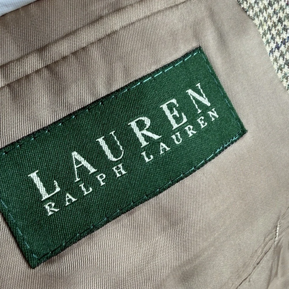 Lauren Ralph Lauren Mens Blazer 42S Houndstooth Silk Wool Blend Sport Jacket EUC